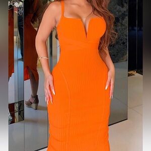 NEW FashionNova Orange Bodycon Midi Dress